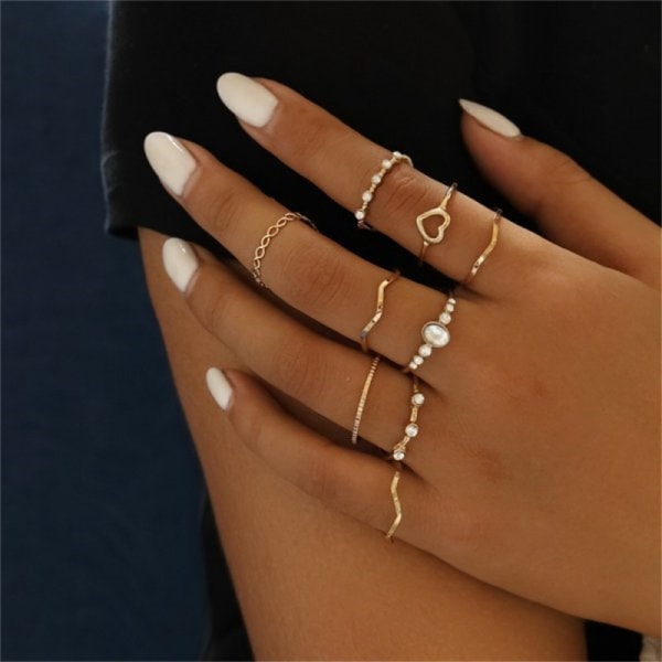 10 st Ringar Set Hotsäljande Metall Ihålig Rund Öppning Kvinnor Kedja Fingerringar Boho Star Moon Ring Mode Smycken Festpresenter style20