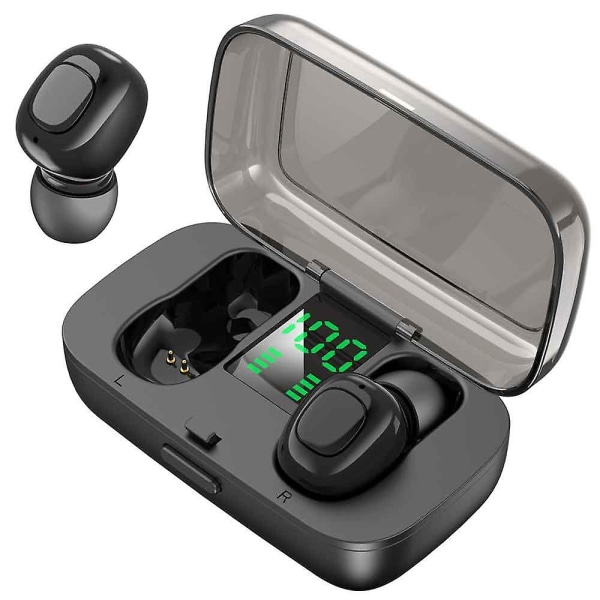 Trådlösa hörsnäckor Bluetooth hörlurar Mini Bluetooth öronsnäckor Super Bass Trådlöst Headset Med LED Power Display Case, Sport In-ear Earbuds W
