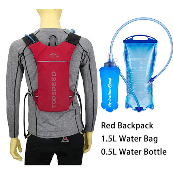Ultralätt Trail Running Ryggsäck Utomhus Sport Cykling Hydration Väst Pack Ryggsäck Väska 1,5 L vattenpåse Blåsa Red Bag and 2L