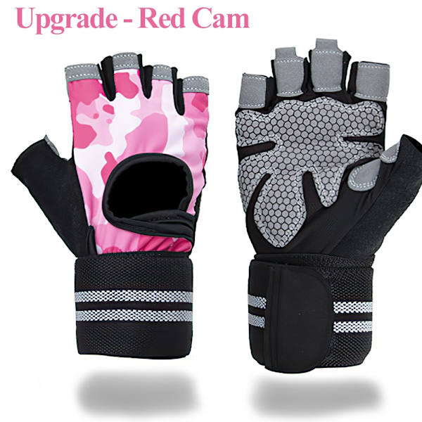 Fingerlösa träningshandskar Viktlyft för män och kvinnor PINK CAM--UPGRADE M