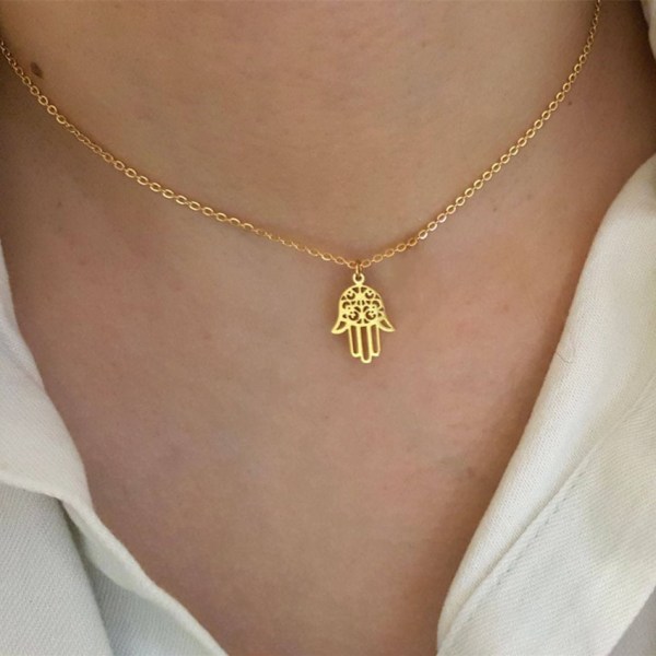 Arabisk Soja Luna Hamsa Handhänge Halsband Kvinnor Män Amulett Rostfritt stål Hand of Fatima Choker Islamiska smycken Gold-color