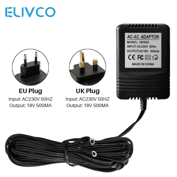 18V AC- power 220V-240V Transformatorladdare för Wifi Trådlös videodörrklocka IP-kamera Videointercomring US Plug