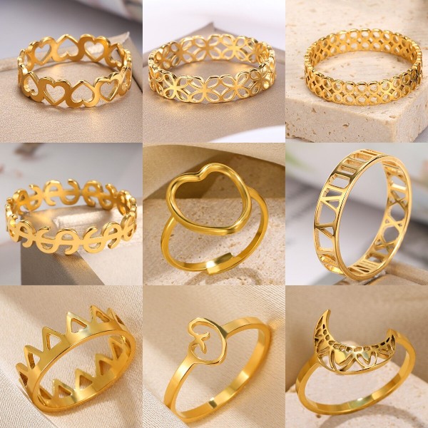 Rostfritt stål Guld Färg Ringar För Kvinnor Män Minimalism Smycken Söta Enkla Hjärt Ringar Bröllopspresenter Gratis Frakt JZ3611g