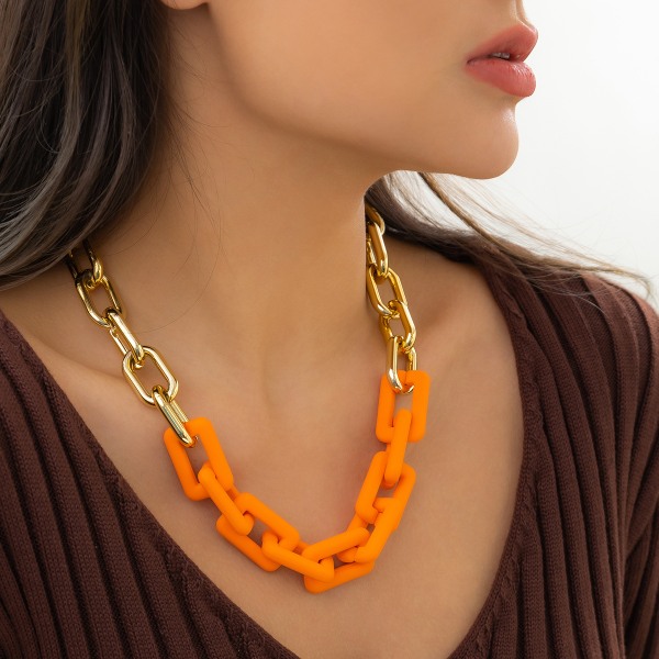 Prydnad Överdriven Hip Hop stil Hollow Geometri Halsband Punk Färg Nisch Personlighet Enkelt Halsband Gold + Orange 5530