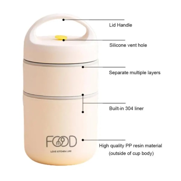 Rostfritt stål Vakuum Thermal Lunchlåda Isolerad Lunchpåse Mat Varmare Soppakopp Termosbehållare Lunchlåda för barn Tupper Large Thermal Bag Good Insulation