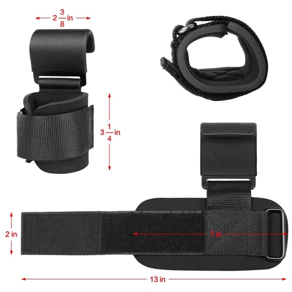 Tyngdlyftande krokgrepp vadderade med handledslindningar Hand-Bar Styrkelyftshandskar Kraftiga Pull-ups Krokar Gymträningsremmar 2pcs hooks