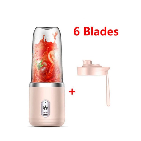 Bärbar Juicer Cup Frukt Juicer Juice Cup Automatisk Mini Elektrisk Juicer Smoothie Blender Ice CrushCup 6 blad dubbel kopp pink  with lid