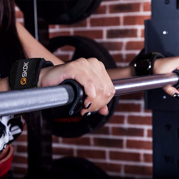 Bänkpress Tyngdlyftande handledskrokar Remmar PVC Marklyftshandskar och greppkuddar för Fitness Gym Training Hantel Pull-Ups F06 Black