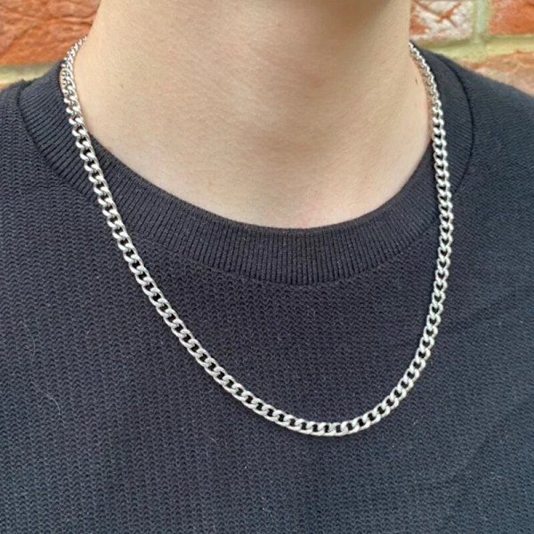 4MM Bredd Kubansk Link Chain Choker Halsband Kvinnor Män Mode Smycken Längd 16,9/17,7/19,7/21,7/23,6 tum Kubansk Chain Halsband 43CM(16.9 Inch) Gold-color