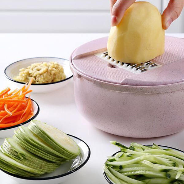Vete Halm Cutter Mat Hackare Potatisskivare Grönsaksfrukt Strimlare 8 stycken Multifunktionsskär Köksslipanordning Pink