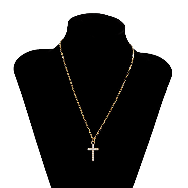 Prydnad retro enkel smal kedja metallhalsband dam mikroinlägg strass kors nisch halsband Rose gold 5412