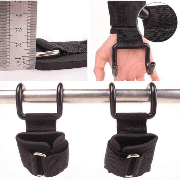 Viktlyftande stålkrokar Lyftande handledsremmar wi Black Hooks 2 pcs