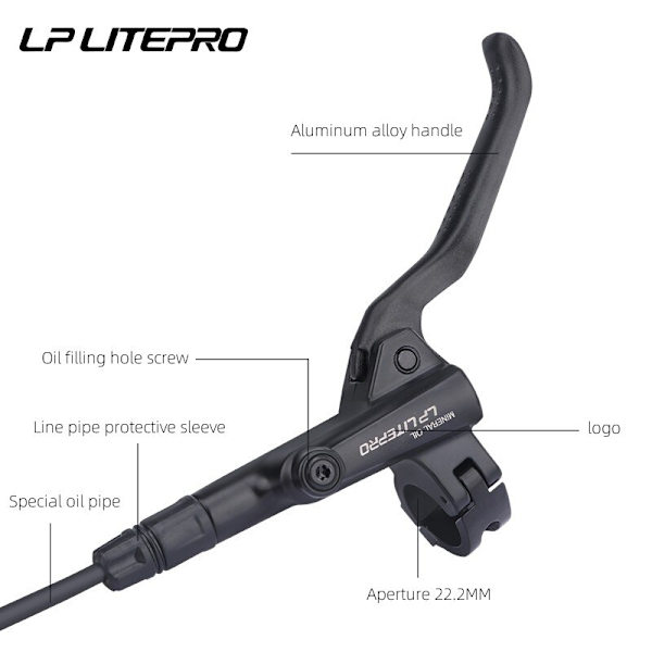 Litepro Cykelbromsar Set BMX Hydrauliska bromsar Skivbromsar för hopfällbara cykeltryck Bromsok Kolv 800MM/1600MM Med Rotor 160MM LP A Set Black