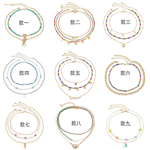 Retro kontrastfärg Risformade pärlor Strängade pärlor Halsband Dam enkel bohemisk tofs handvävt halsband Style 2 Gold 2160