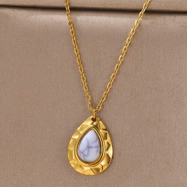 Naturligt vit Opal Waterdrop Halsband Gentlewomen Party Smycken Guld Färg Rostfritt stål Kedja Dam Halsband Bästa presenterna N05911G-2