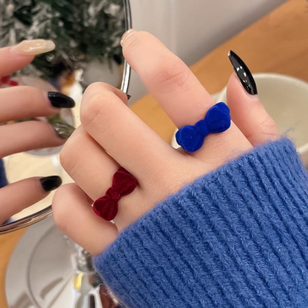 Flocking rosett knut fingerring justerbar söt söt kanin ringar tecknad index ring handgjord plysch kanin bowknot smycken present style 11