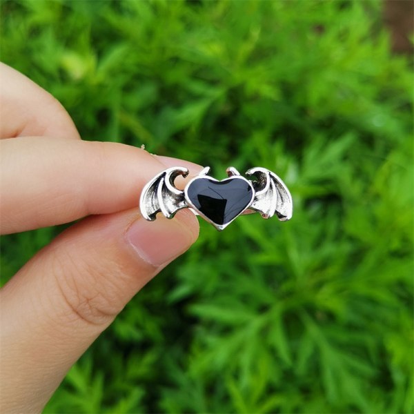 Punk Retro Devil Angel Wings Black Heart Ringar För Kvinnor Män Mode Silver Färg Justerbar Öppen Ring Trendiga Y2K Smycken Presenter style4