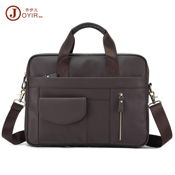 Ny multifunktionell portfölj för män handväska i äkta läder Casual Fashion 15,6 tums Crossbody datorväska 6504 Plain Leather Brown