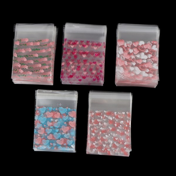 100 ST Transparent Heart Bags Candy Cookie Självhäftande påse B