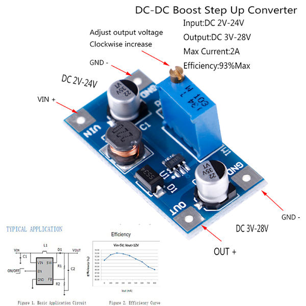 2A DC-DC boost step up volt omvandlare power 2V-24V till 3V