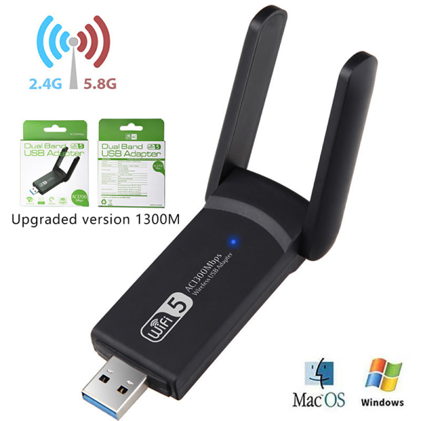 WiFi USB 3.0-adapter 1300Mbps Bluetooth 4.2 Dual-Band 2,4GHz&5G