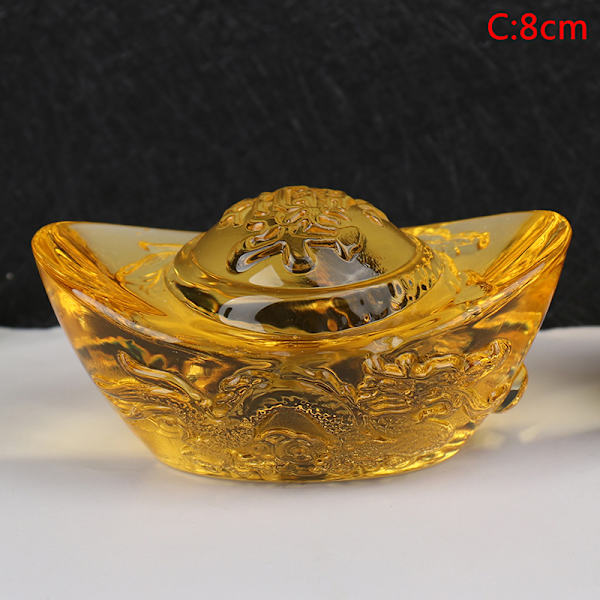 Feng Shui Yuan Bao Dragon Pattern Ingot Lucky Blessing Hem Eller 8cm
