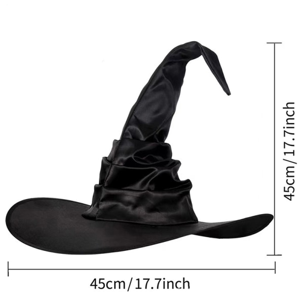 Unisex halloween vinklad häxhatt Black Folds Wizard Hat Herr Wo A