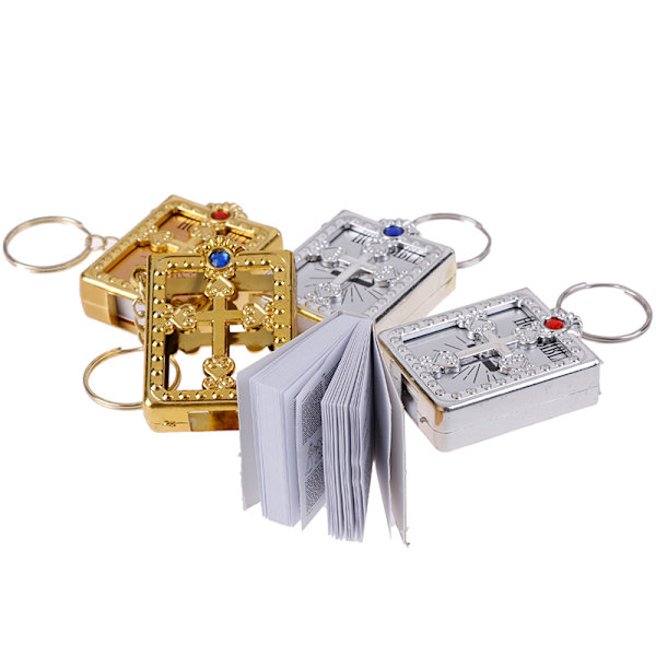 Mini HELIG Bible Keychain Religiös kristen Jesus Cross Key Ch Gold