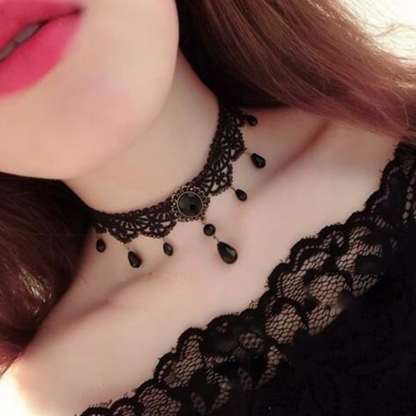Nya sexiga gotiska Chokers Crystal Black Lace Halsband Vintage Vic A4