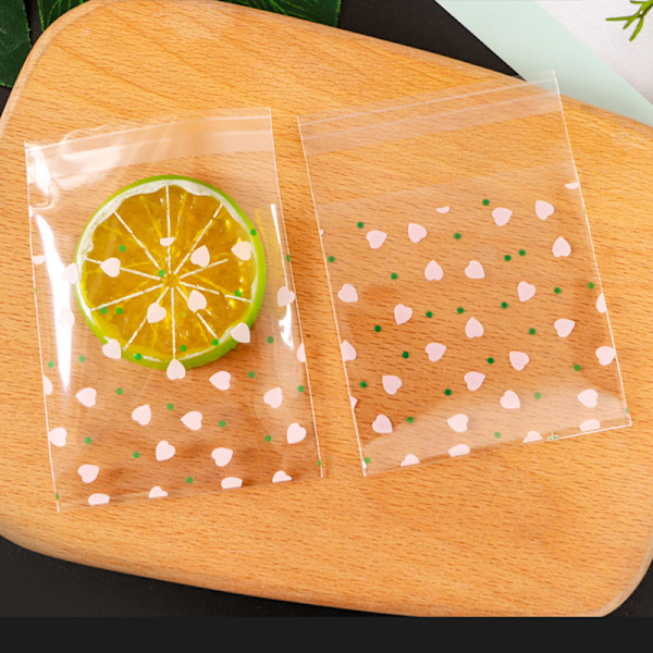 100 ST Transparent Heart Bags Candy Cookie Självhäftande påse D