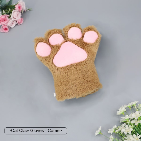 e Cat Paw Cat Paw Handskar Förtjockade Fluffy Cat Paw Split Finger brown one