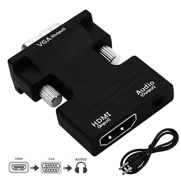 HDMI hona till VGA hane-omvandlare med o Adapterstöd 1080P White