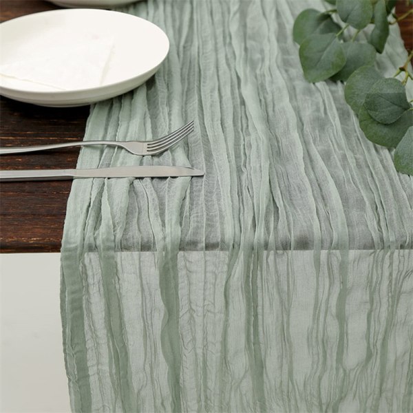 Semi-Sheer Gauze Bordslöpare Sage Cheesecloth Dukning Di Green