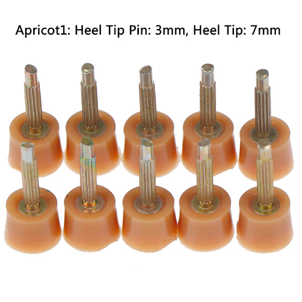 10st Hälreparationsspetsar Pins Skor tips Kranar Dowel Lifts Byt ut Apricot Heel Tip Pin: 2.4mm, Heel Tip: 8mm