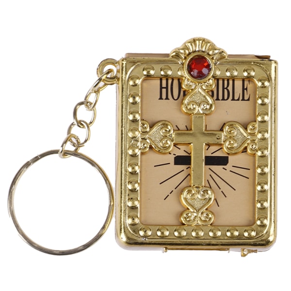Mini HELIG Bible Keychain Religiös kristen Jesus Cross Key Ch Gold
