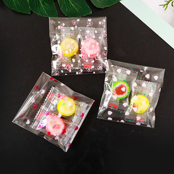 100 ST Transparent Heart Bags Candy Cookie Självhäftande påse D