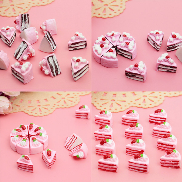 10st DIY Nya Cabochons Hantverk Blomma Triangel Tårta Resin Flatb Pink Strawberry