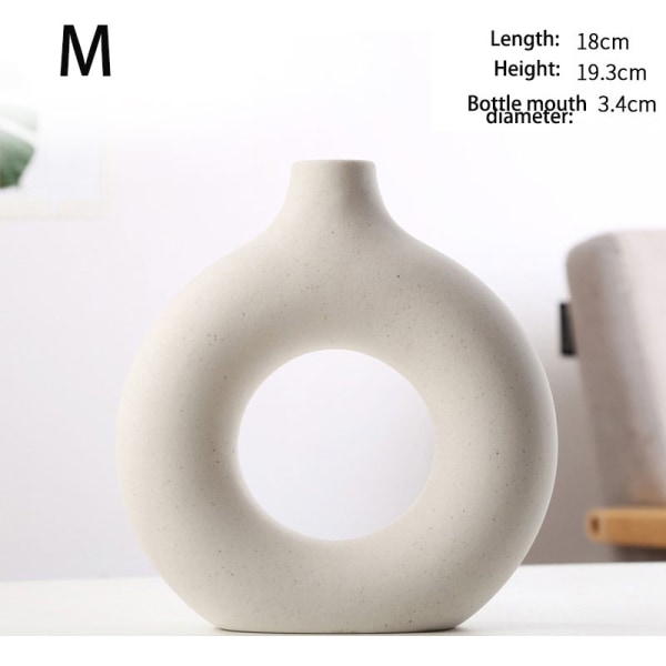 Nordic Round Hollow Keramisk Vas Donut Vase Skrivbordsdekoration White 18*19.3cm