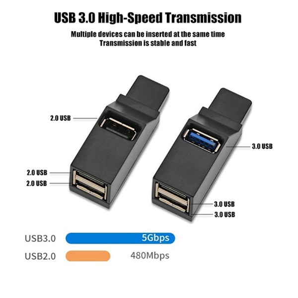 Trådlös USB 3.0 HUB Adapter Extender Mini Splitter Box 3 portar USB 3.0 White