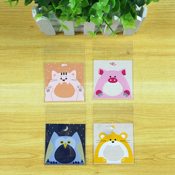 100ST e Djur Godis tårta Förpackningspåsar Självhäftande presenter Pig 10cm*10cm+3cm