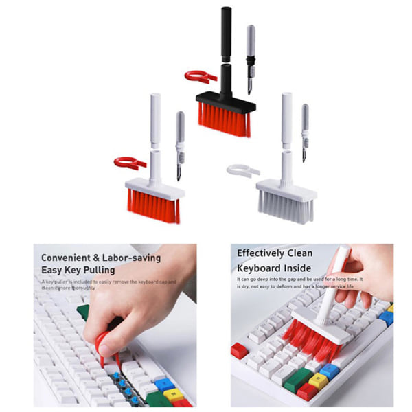 5 i 1 tangentbordsrengöringsborstesats Keycap Puller Earbuds Cleane Red