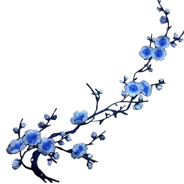 Vackra broderade plommonblommor Flower Patch Stryk/sy på App Blue