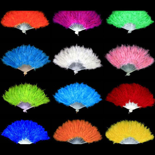 9 färger Ny kostym Bröllop Showgirl Dans Folding Hand Feathe White
