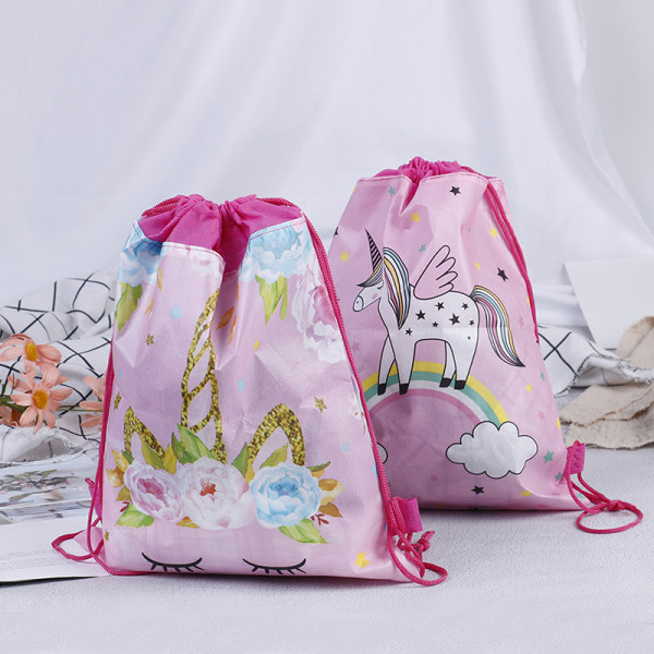 Unicorn Non-woven Bag Ryggsäck Barn Rese Skolväska Dekor Dra A