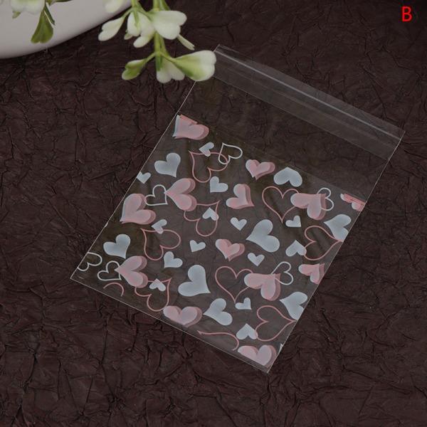 100 ST Transparent Heart Bags Candy Cookie Självhäftande påse B