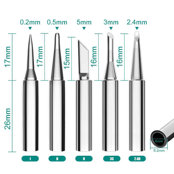 5Pc I+B+K+2.4D+3C lödkolv ren koppar 900M lödkolv C