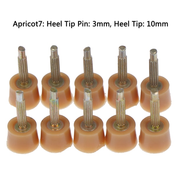 10st Hälreparationsspetsar Pins Skor tips Kranar Dowel Lifts Byt ut Apricot Heel Tip Pin: 3mm, Heel Tip: 10mm