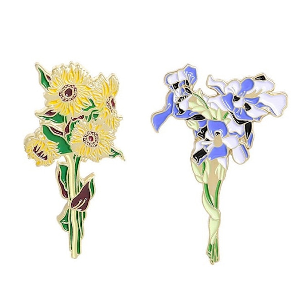 Lapel Pin Badge Van Gogh Sunflower Iris Brosch Blomma Hat Pin M A1