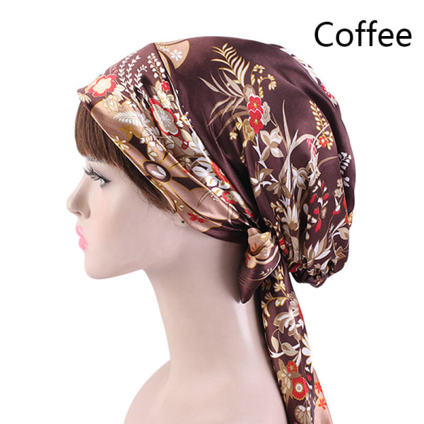 Silk Night Sleep Cap Hårhuv Hatt Cover Satin Turban Wr Coffee