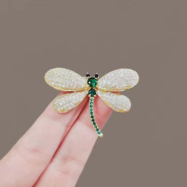 Dragonfly tema mode emalj Kristall Strass Brosch Pin Green
